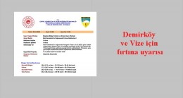 Demirköy ve Vize için fırtına uyarısı