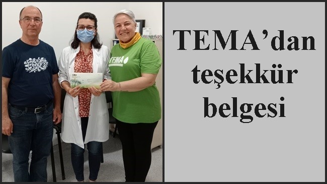 TEMA’dan teşekkür belgesi