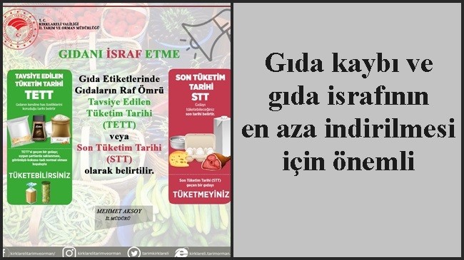 Gıda kaybı ve gıda israfının en aza indirilmesi için önemli