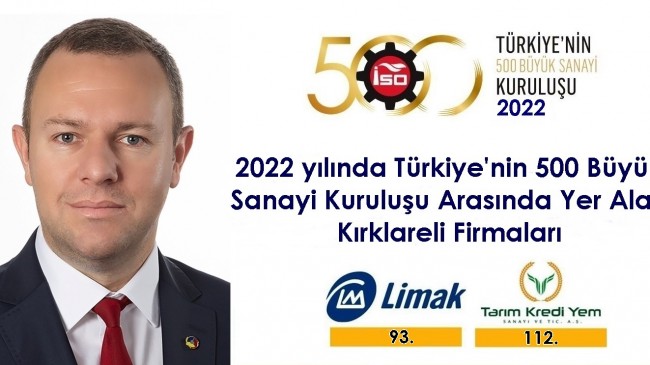 “Türkiye’nin 500 Büyük Sanayi Kuruluşu 2022 Listesi”nde Kırklareli Ticaret ve Sanayi Odası Üyesi 2 Firma yer aldı