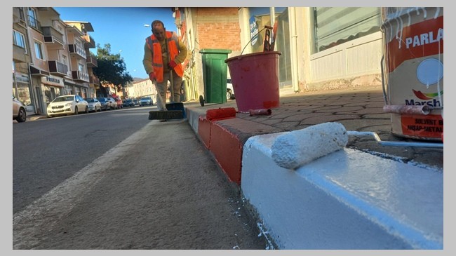 Demirköy Belediyesi bordür taşlarını boyatıyor