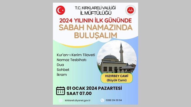 Hızırbey Camii’nde sabah namazı buluşması düzenlenecek