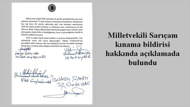 Milletvekili Sarıçam kınama bildirisi hakkında açıklamada bulundu